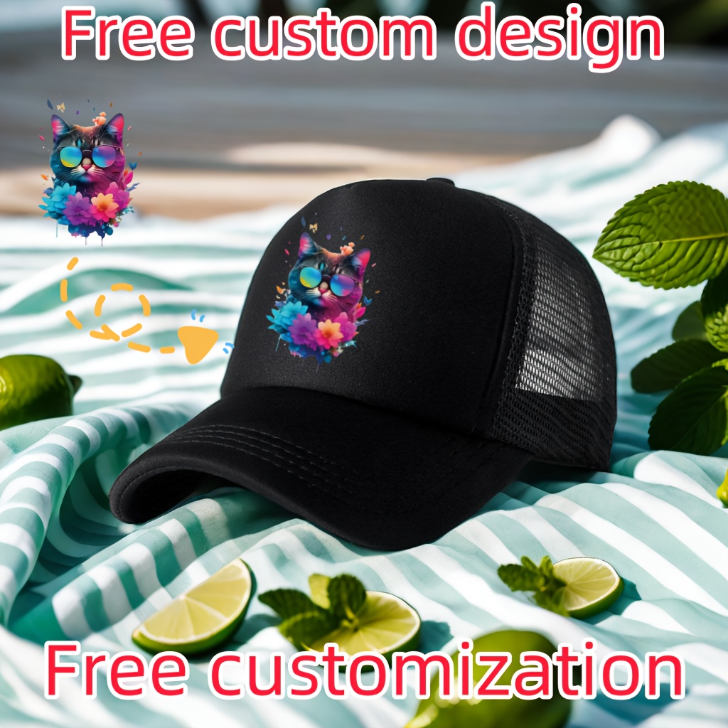 

Customizable Boho Style Polyester Baseball Cap With Breathable Mesh And Adjustable Fit, Personalized Design Options Available