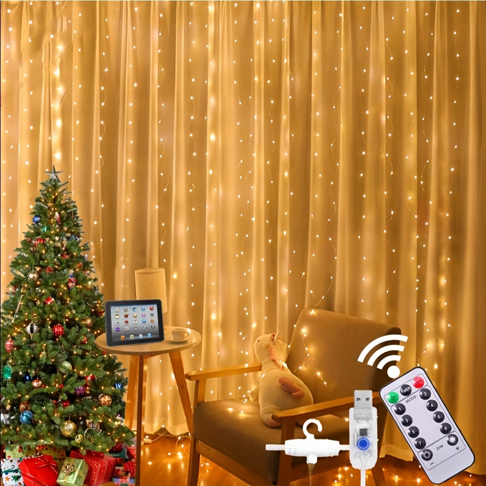 

Window Curtain String Light, 300 Led Lights, 8 Fairy Lights Usb Remote Control Lights For Christmas Bedroom Party Wedding Home Garden Wall Decorations