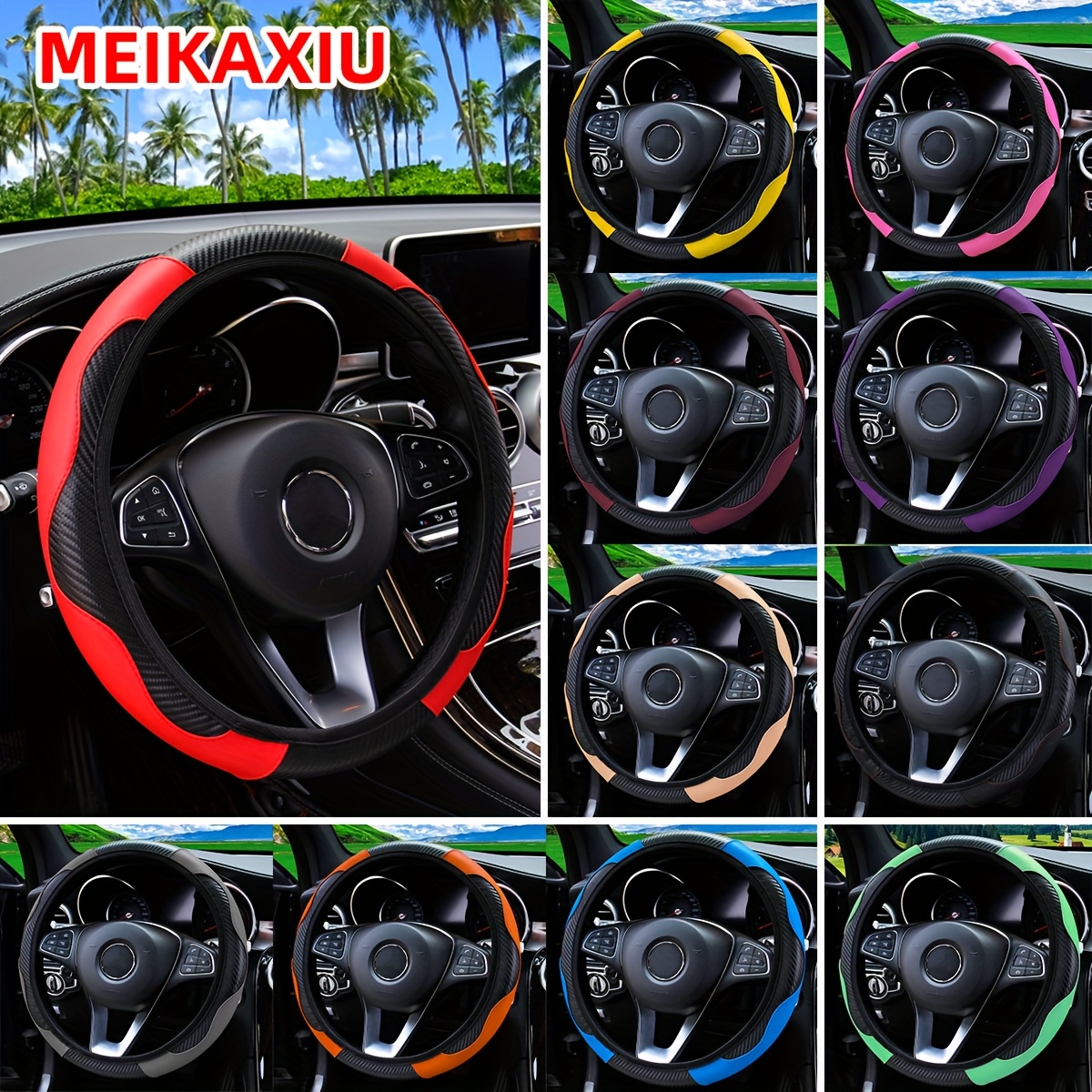 

No Car Steering Wheel Cover, Carbon Fiber, Non-slip, 37-38cm, Car Accessories