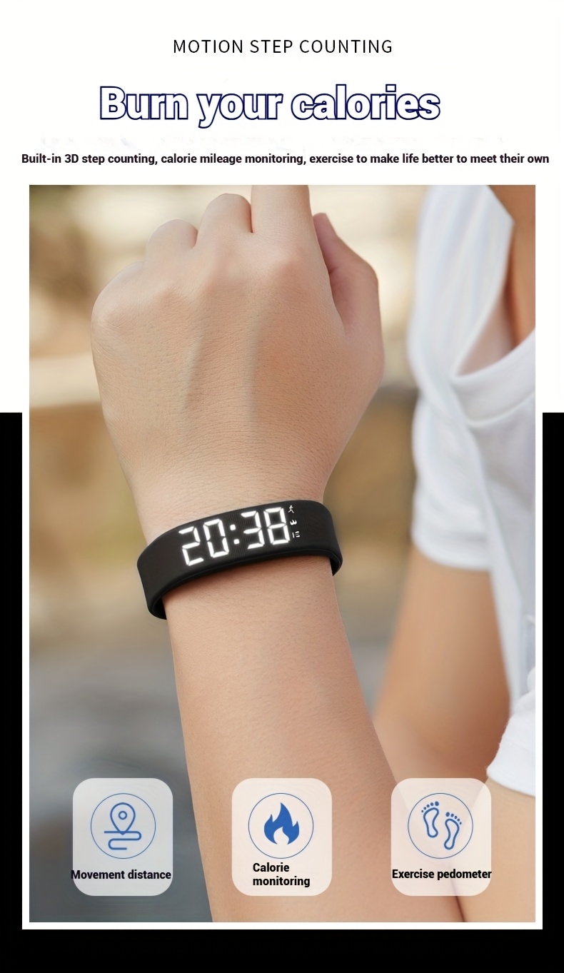 Montre Connectée Mince et Intelligente avec Compteur de Pas, Compteur de Calories & Réveil - Montre Numérique USB pour Étudiants, Podomètre, Chronomètre, Bracelet Souple (Compatible avec /, Non) - Idéale pour le Sport et le Quotidien