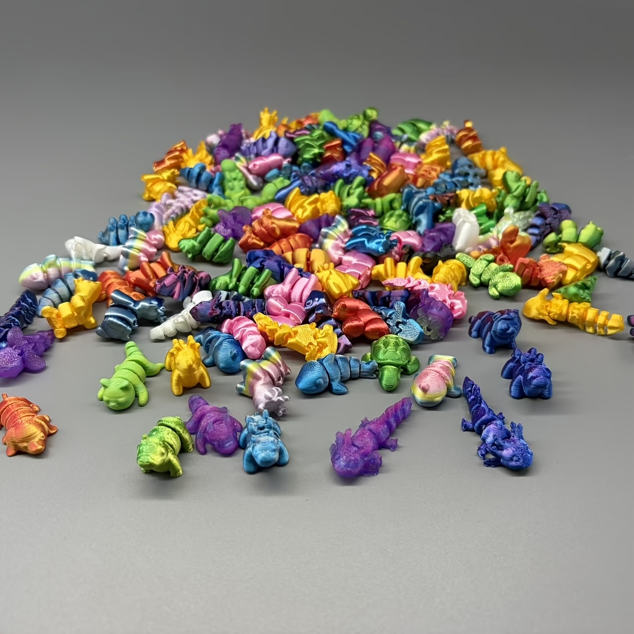 37pcs Rainbow-Colored Mini 3D Printed Animals Set
