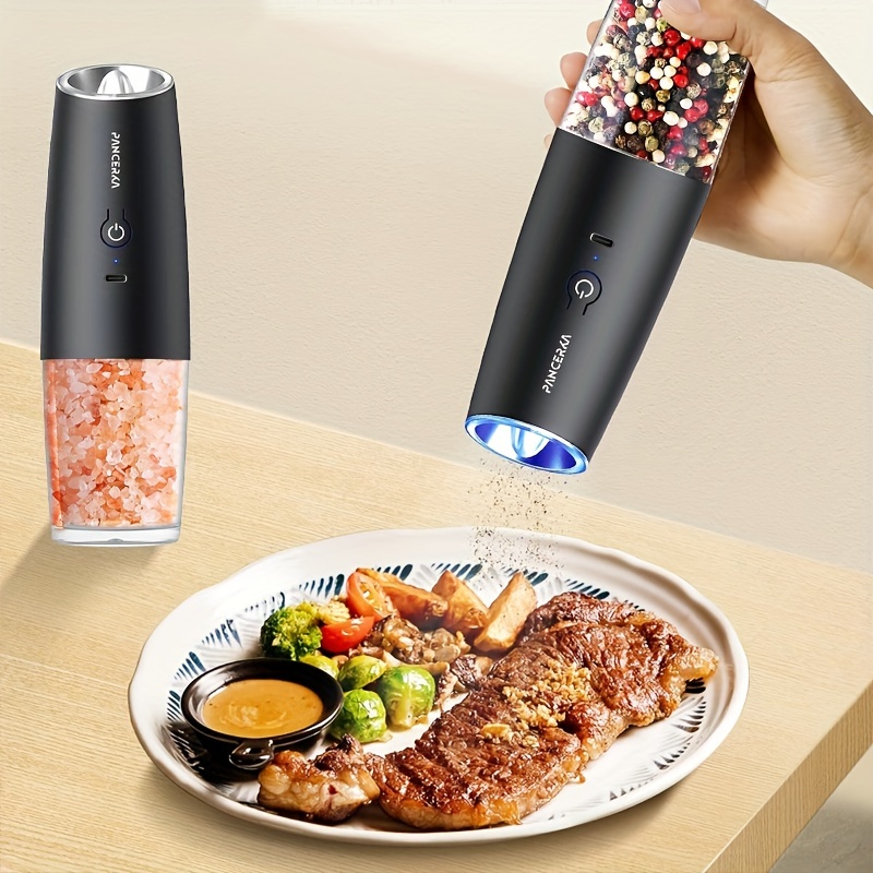 1pc 2pcs electric pepper salt grinder set recyclable automatic pepper salt shaker usb c battery   lights one hand operation adjustable coarseness pepper grinder set details 9