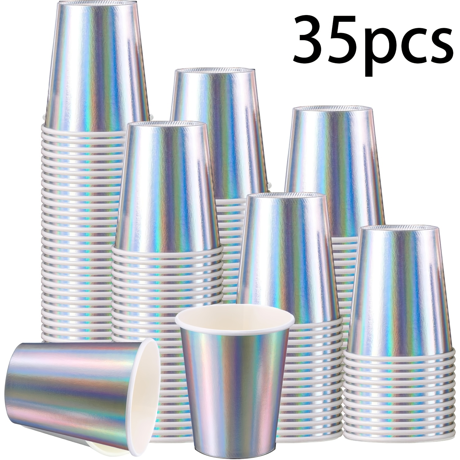 Image of 15/35pcs 8 Oz Iridescent Paper Cups Disposable Double Insulated Coffee Cup Hot Cold Drinks Tea Milk Coffee Cups Holographic Party Home Cafes Business, Wedding, Outdoor, Camping, Christmas, New Year