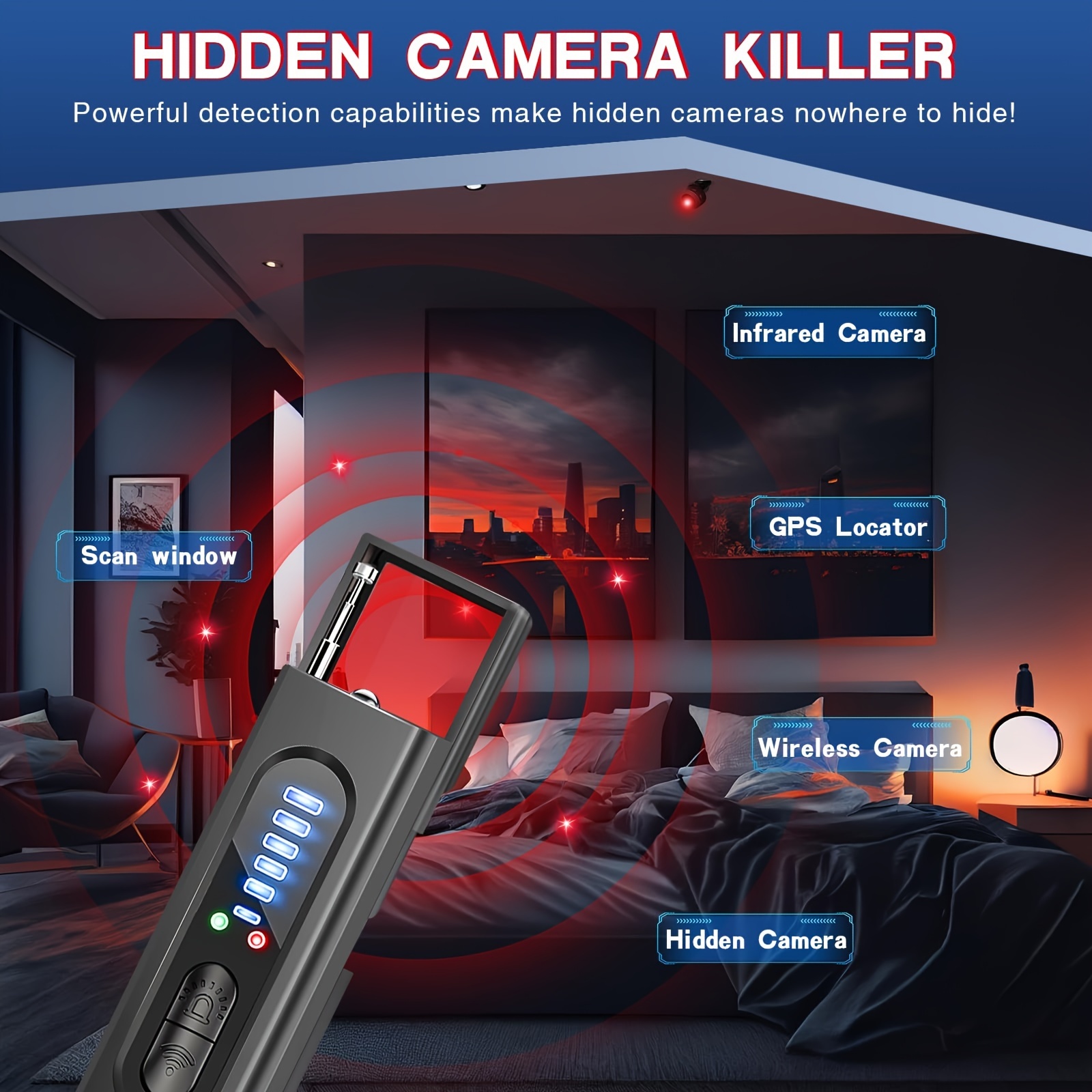 1pc t15 wireless   hidden camera detector portable anti   bug finder with gps locator 5   levels usb rechargeable for home   300mah battery