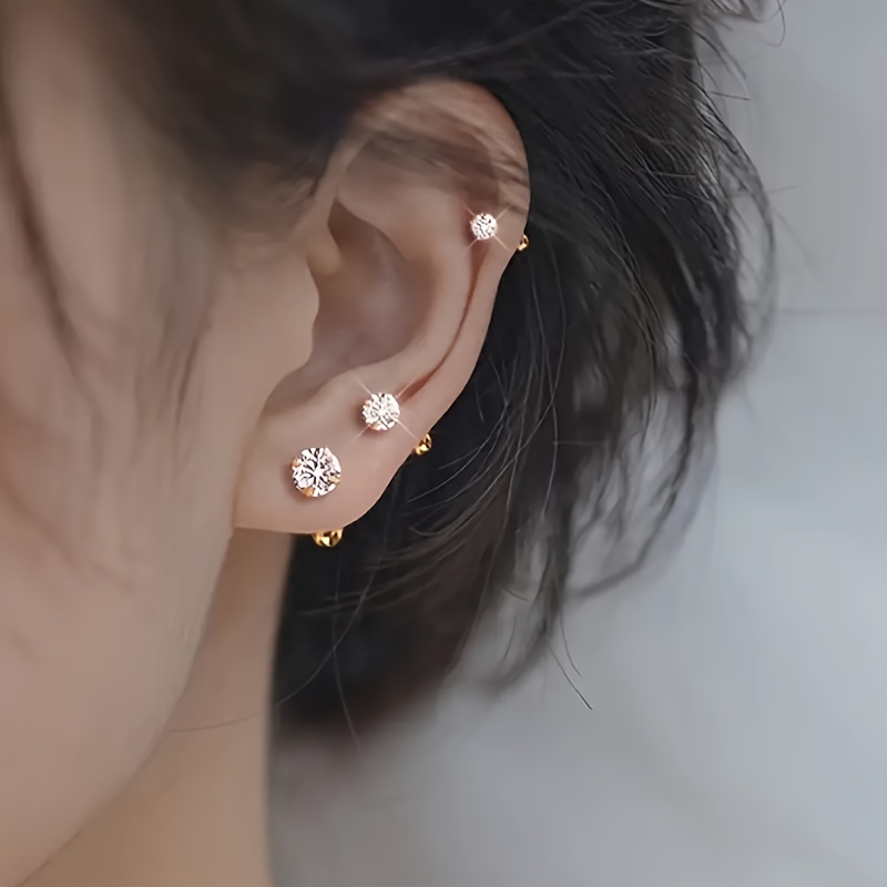 3pcs Dangle Earrings with Cubic Zirconia Sparkling Golden