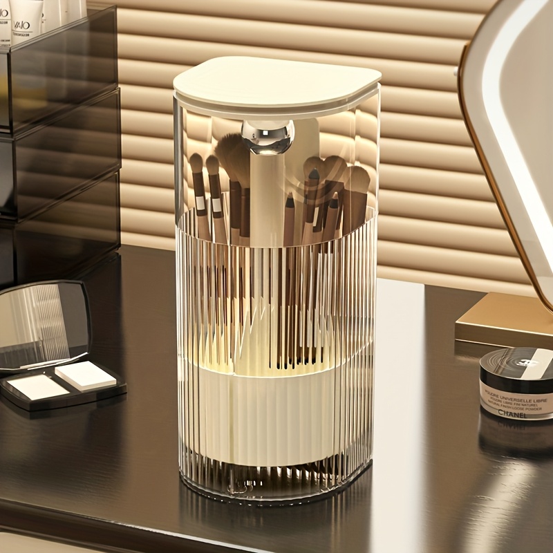 dustproof storage cylinder for press type makeup brushes desktop brush and lipstick organizer high end automatic lifting brush holder Product details 4