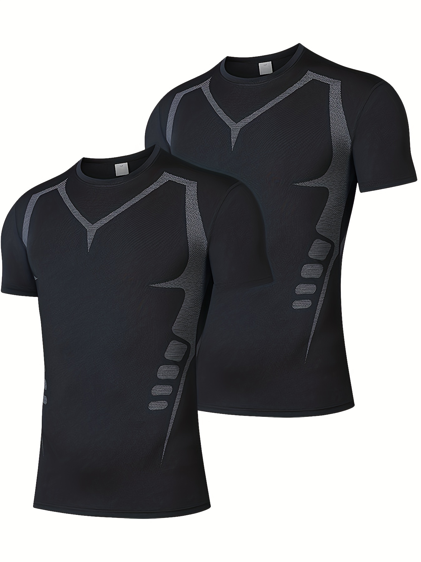 2PCS Men's Athletic Muscle Fit T-Shirt Men's Breathable Compression T-Shirt Comfy Top For Summer Sport