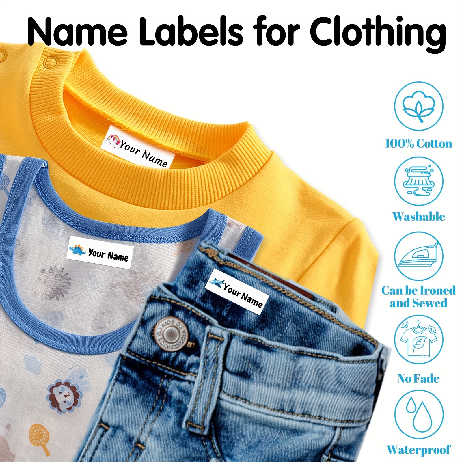 

36/64/100pcs Customized Clothing Tags, Personalized Washable Sewing/iron Name Tags, Suitable For School Uniforms, Sheets, Socks, School Bags