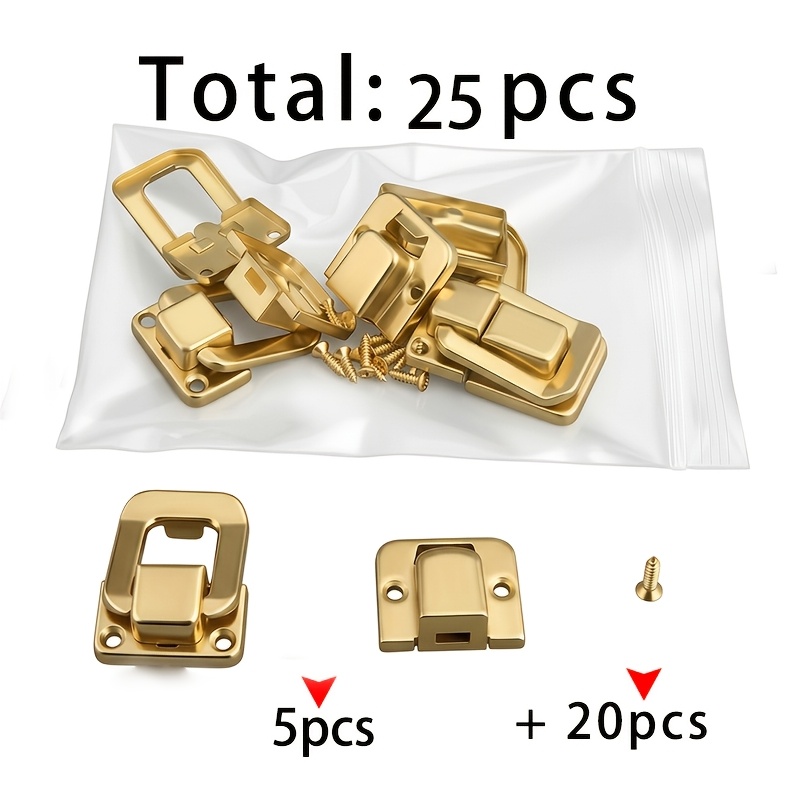 TEMU Lot de 5 loquets carrés dorés + Lot de 20 vis 2x8, total de 25 pièces. Loquet et madrague de style boîte, convient pour boîtes à bijoux,