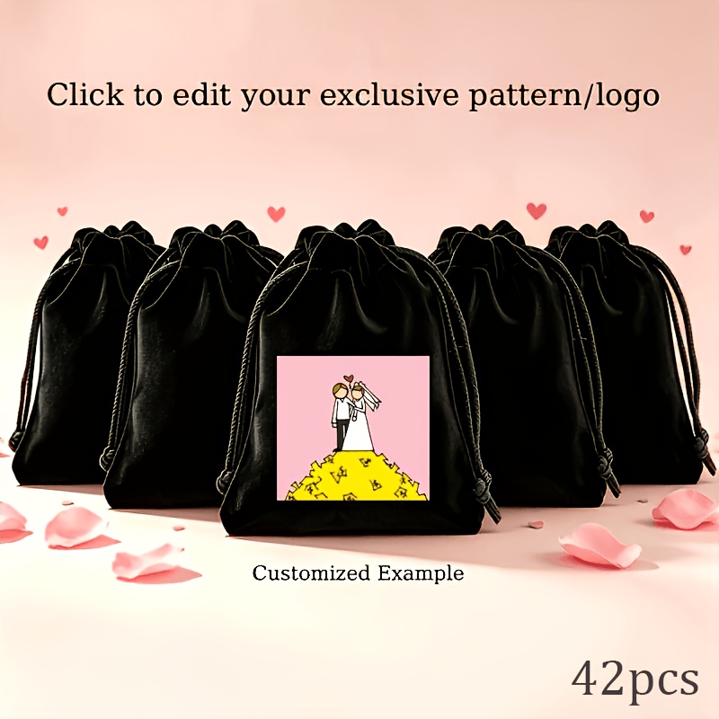 TEMU 42 Custom Pattern Drawstring Gift Bags, 12×9cm Flannel Drawstring Gift Pouches, Personalized Photo/logo Holiday Jewelry Bags, Suitable For