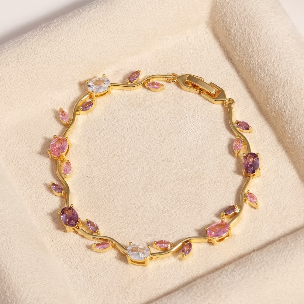 TEMU Signature Oval Cut Gem Bracelet: A Stylish Everyday Accessory Featuring Stone Accents. The Diamonds And Other Gems Included In This Item Are
