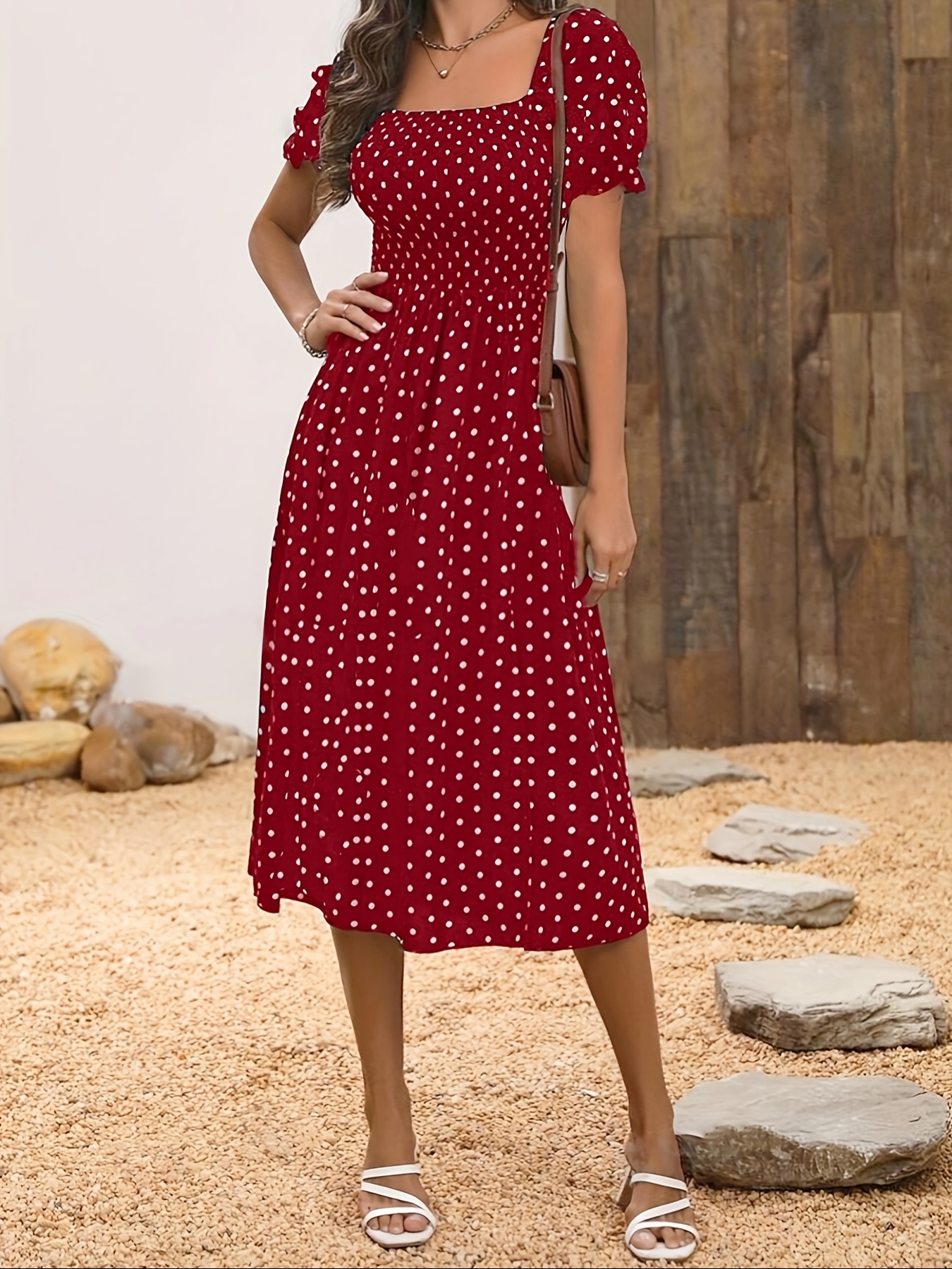 Dames Zomerjurk Vintage Zomerjurk Rode Witte Vintage A-Lijn Jurk