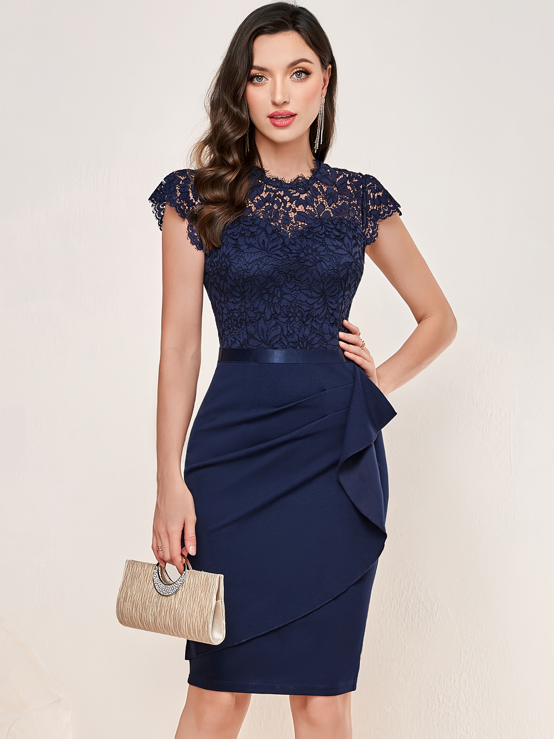 vestido corto boda elegante mujer en encaje Temu Peru