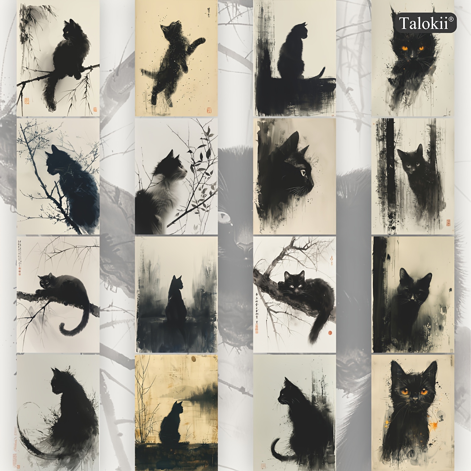 TEMU Lot de 16 cartes postales TALOKII Vintage pour journaling, scrapbooking, décoration murale - Esthétique rétro, cadeau pour des chats, cartes 4x6