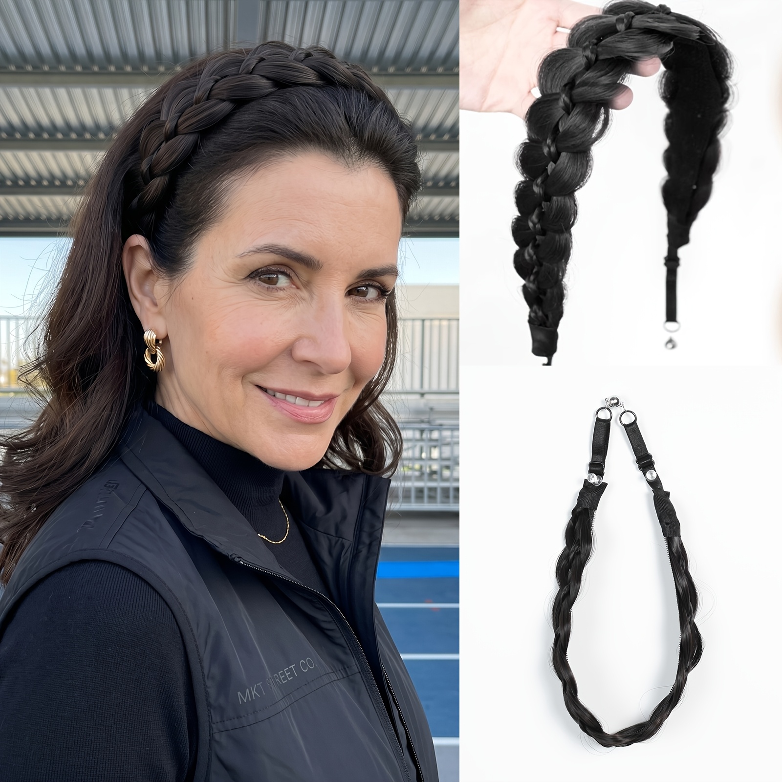 Image of Braided Headband Wig Suitable For Non-slip Magnetic Clip- Wig With Magic Tape Design, Instant Hairstyle For Braids, Dreadlocks, Buns & Ponytails - Quick Wear Hairpiece For Parties, Daily Use, No