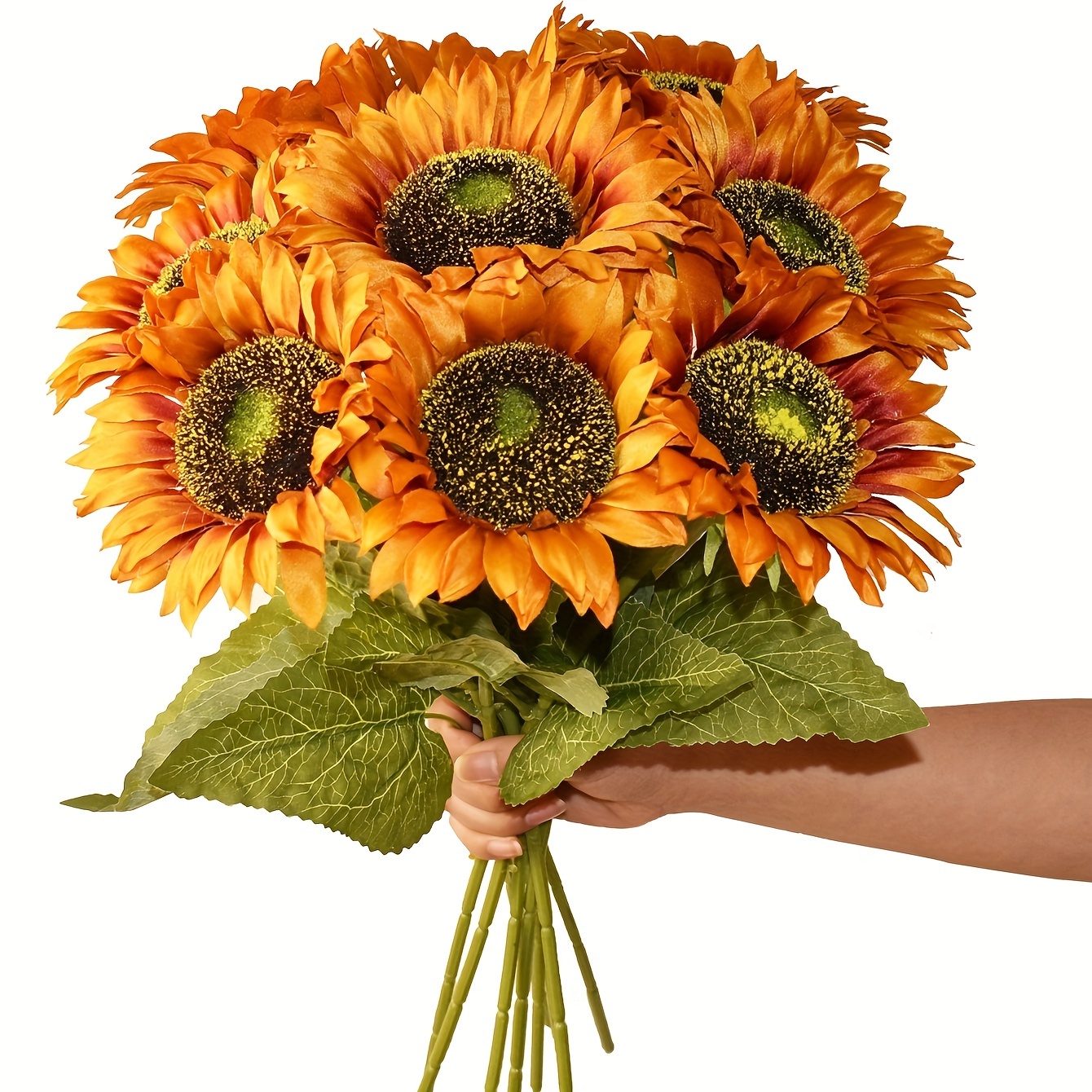 

Artificial Flower Orange Sunflowers Design - 9pcs Floral Set With Long Stems For Home, Wedding, Garden & Outdoor Decor