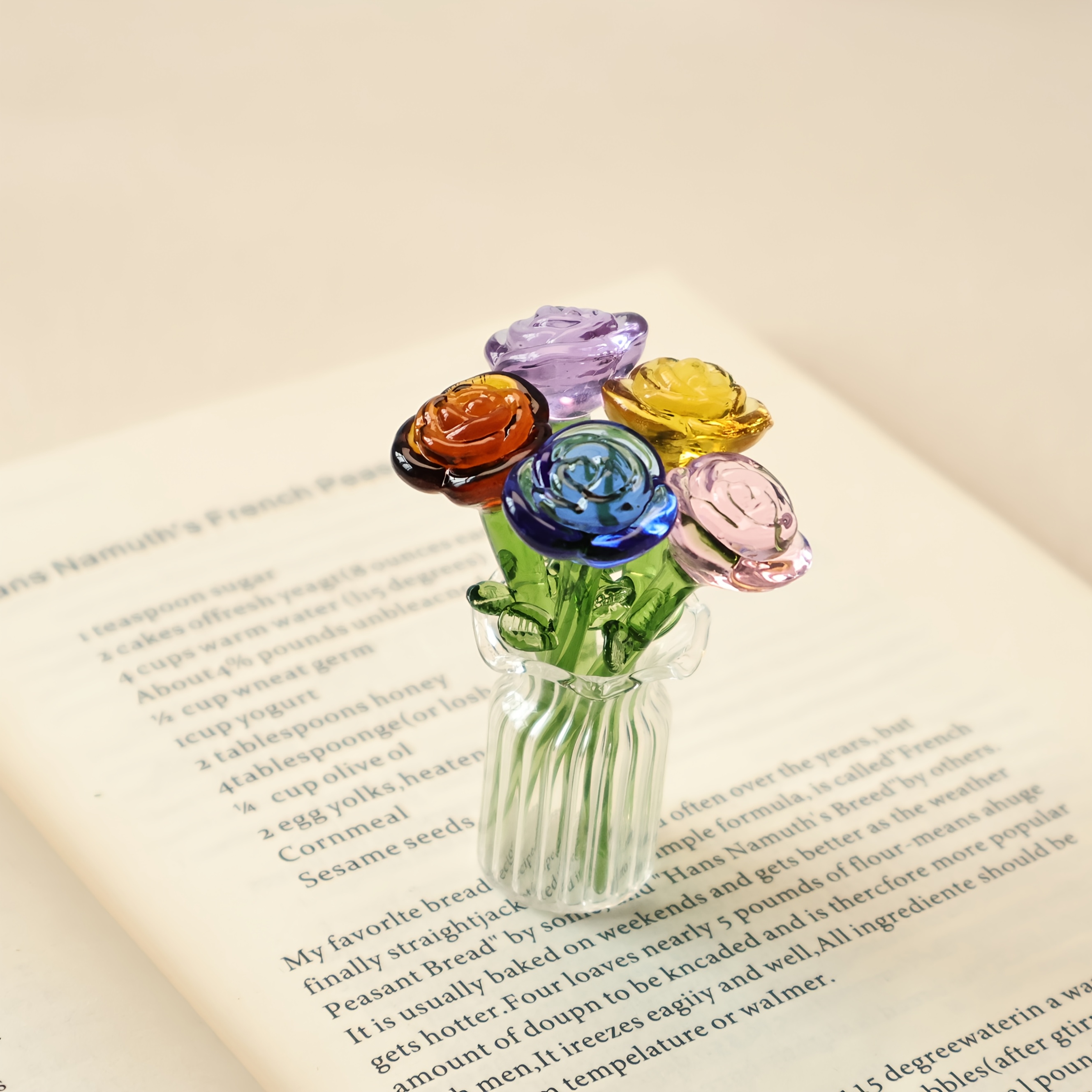 TEMU Set Of 6 Mini Glass Rose Bouquets With Vase Small Colorful Rose Ornaments Packaging In Transparent Box For Mini Vase Decoration, Diy Crafts,