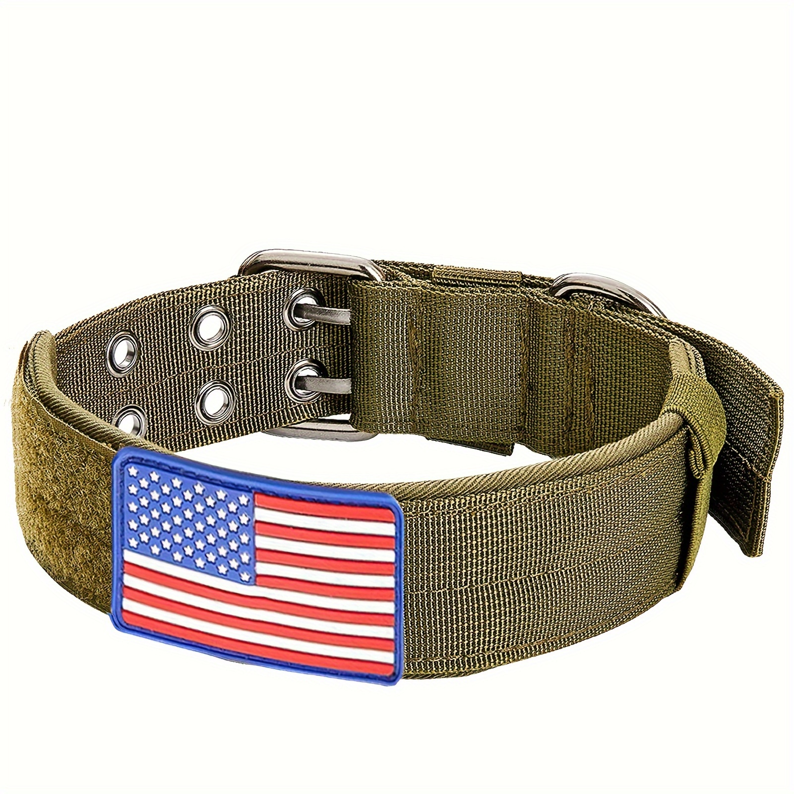 

Tactical Dog Collar With American Flag Training Dog Collar Army Green Comfortable And For Medium To Large Dogs Adjustable Size