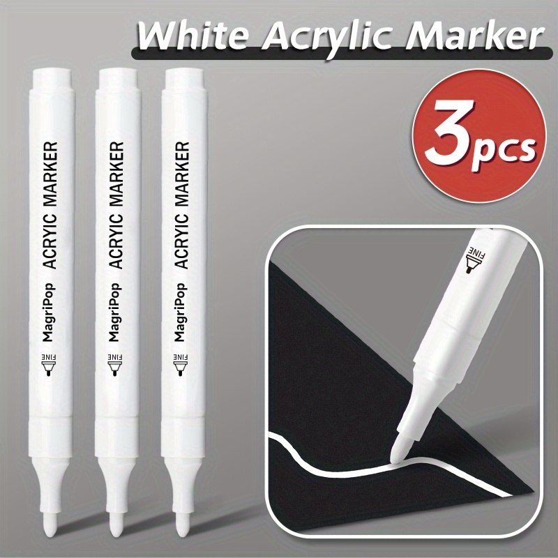 TEMU 3/5/10/12/15pcs Permanent White Paint Pen Acrylic Marker, Professional Art Supplies For Black Paper, Highlight, Fabric, Tire, Metal, Wood,