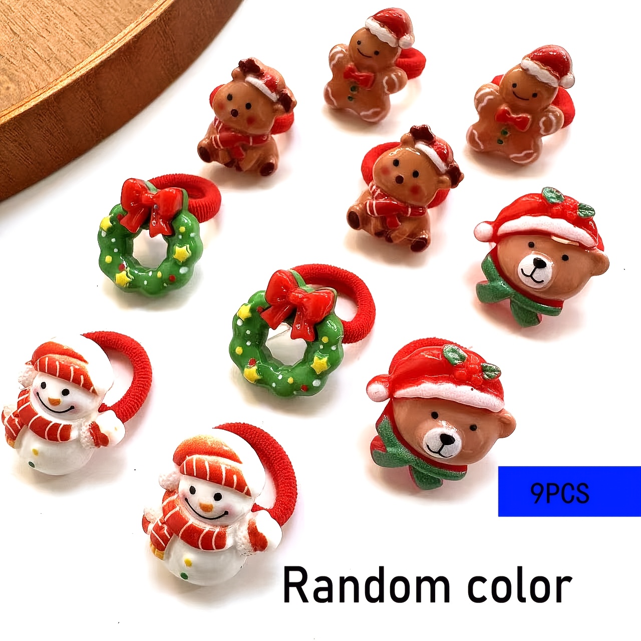 TEMU 9pcs Set Of Mixed Christmas Hair Accessories, Braided Hair Ties, No-damage Hair Elastics, Santa Claus Hair Ornaments, Red Festive Hair