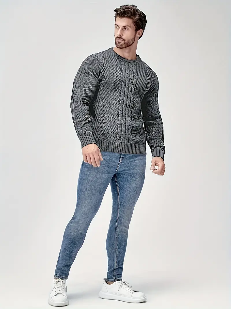 mens winter warm knit sweater soft round neck long sleeve casual pullover solid color beige navy machine washable thick sweater jacket for cold weather office casual attire Product details 34