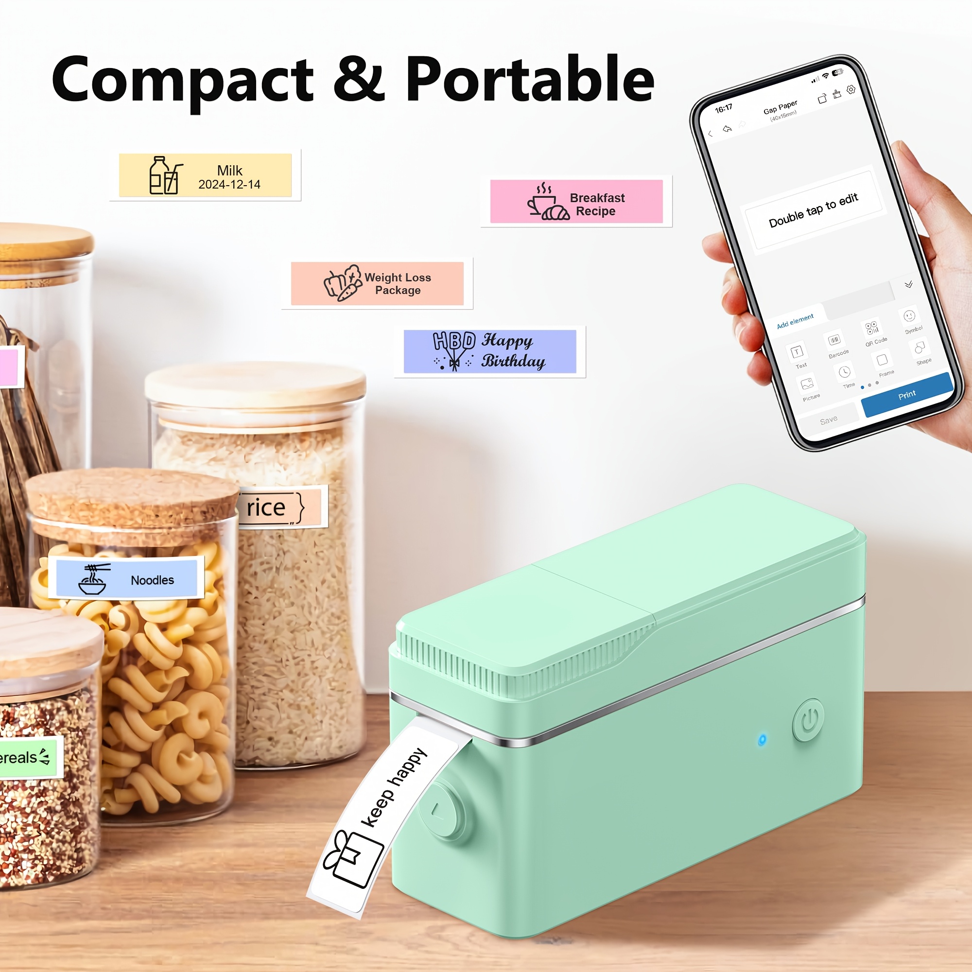 

Label Maker Machine With Tape, P31s Wireless Mini Label Makers With Multiple Templates For Organizing Home, Office, Comes With A Roll Of Label Paper