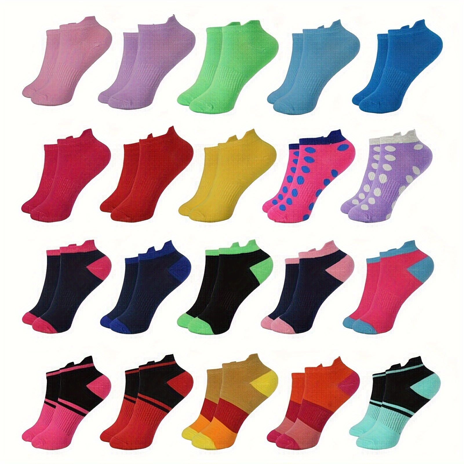 

20 Pairs Women Low Cut Ankle Socks Athletic Socks No Show Colorful Socks For Running Workout Sports