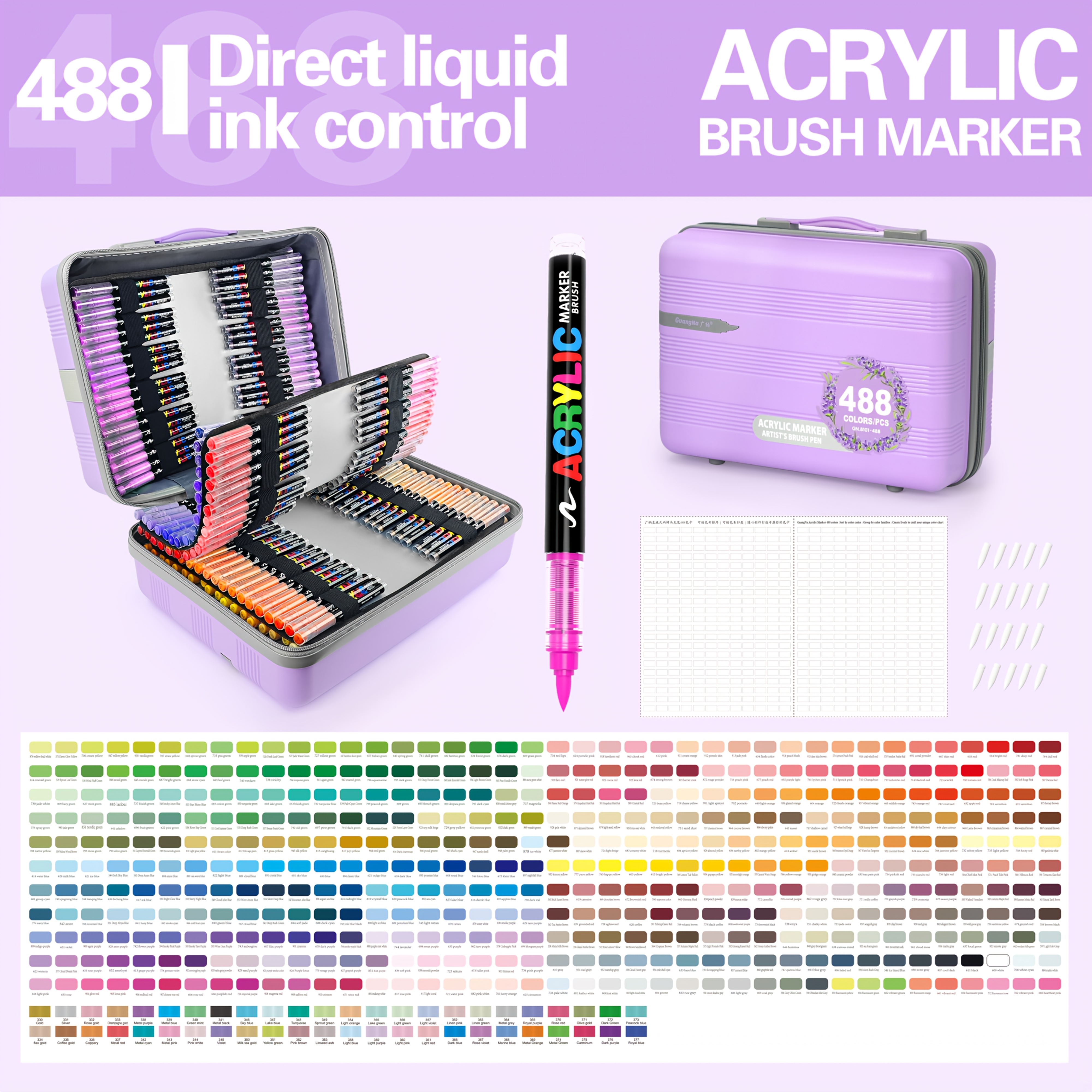 TEMU GUANGNA 488 Couleurs, Stylo d'art coloré, Pinceau de peinture sur roche, Cadeau de Noël, Stylo d'art, Plastique léger, Livré avec un étui de
