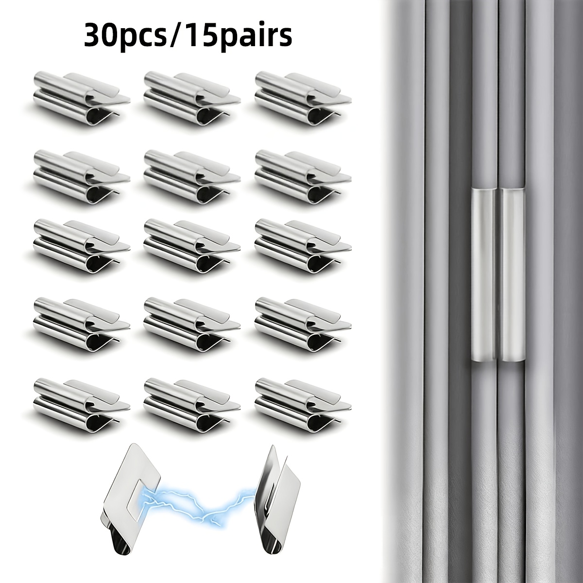 TEMU 30pcs-15pcs Magnetic Curtain Blackout Buckles Magnetic Curtains Closure Fixing Clips No-drill No-sew Home Dorm Blackout Additions, No Drilling