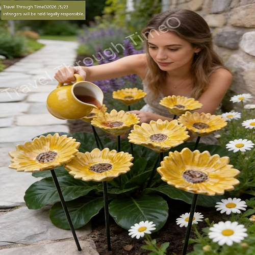Artikelbild 4-teiliges handgefertigtes gänseblümchen- -futterstellen-set, aus keramik mit handgeformten realistischen blütenformen, verhindert sirupaustritt, gartenzubehör für den außenbereich, kann direkt ins gras gesteckt werden, ausgezeichnetes geschenk, wunderbares zuhause für im freien