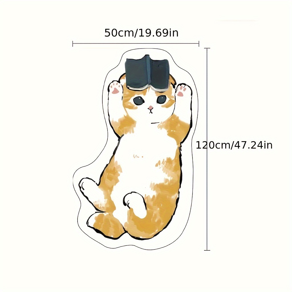 1pc whimsycat water resistant cartoon cat floor mat polyester fiber with rubber backing non slip machine washable irregular shape for bedroom indoor use details 0