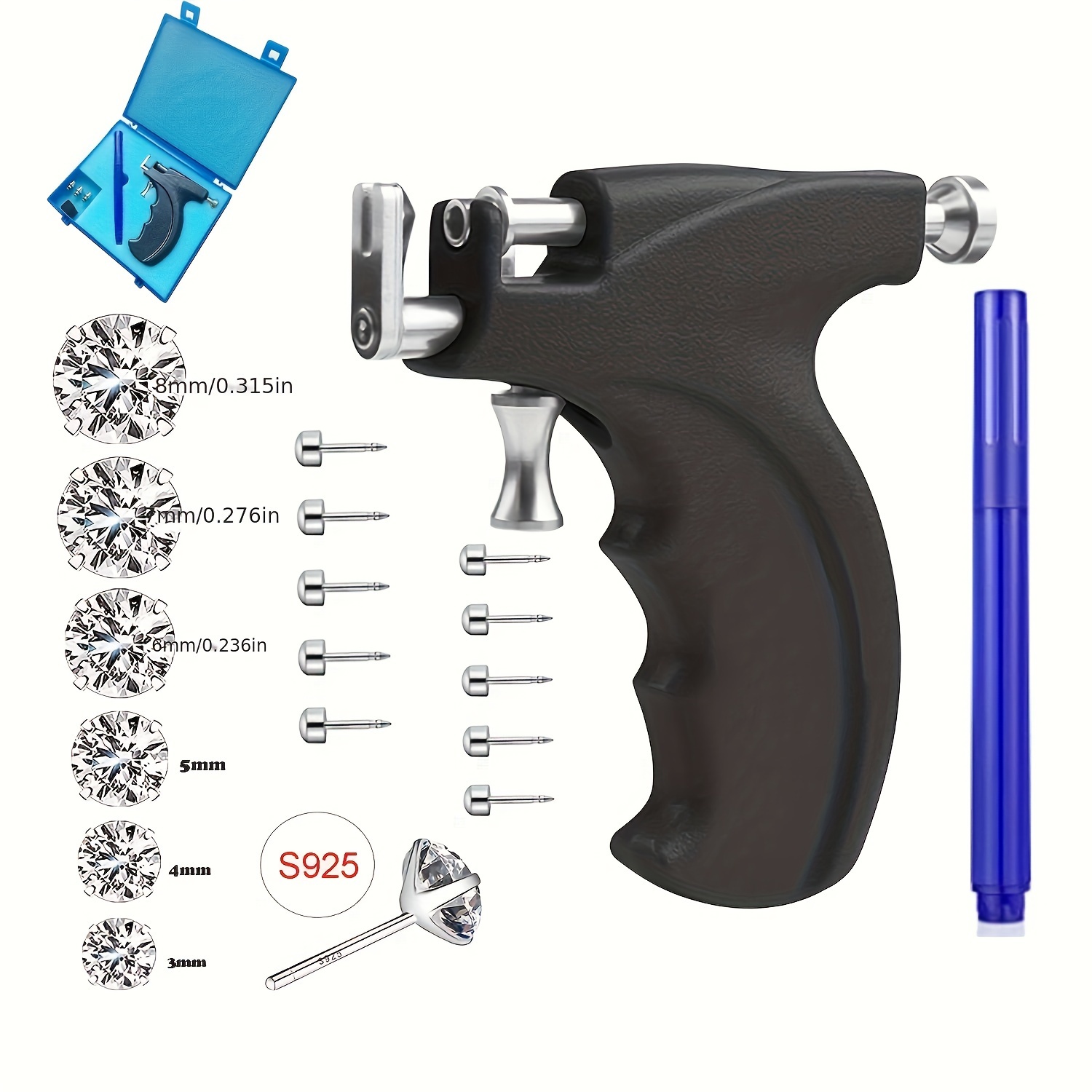 

Professional Ear Piercing Gun Kit Reusable For Body Nose Lip Piercing With 16 Pairs Hypoallergenic Earrings (6 Pairs Sterling Silvery Stud Earrings, 18k White Gold Plated + 10 Pairs Gun Stud Earrings)