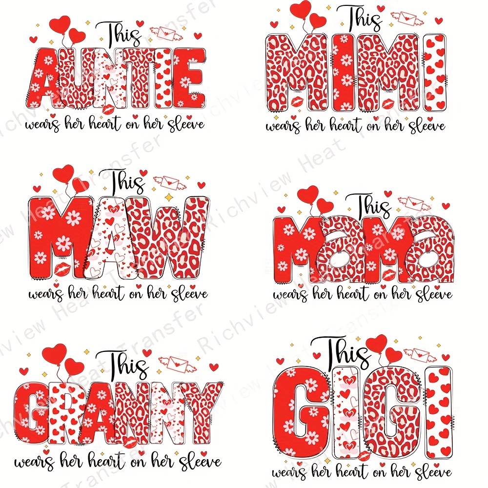 

6pcs/set Valentine's Day Style Transfer Diy Washable T-shirt Iron On Patches Decor