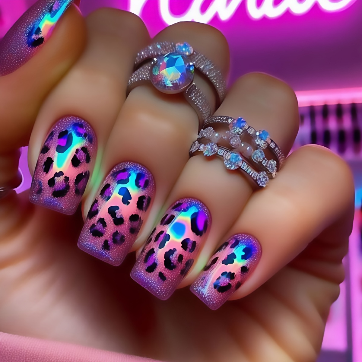 24pcs Trendy Square Gradient Print Glossy Reusable Fake Nails For Women' Party Nail Art Decoration
