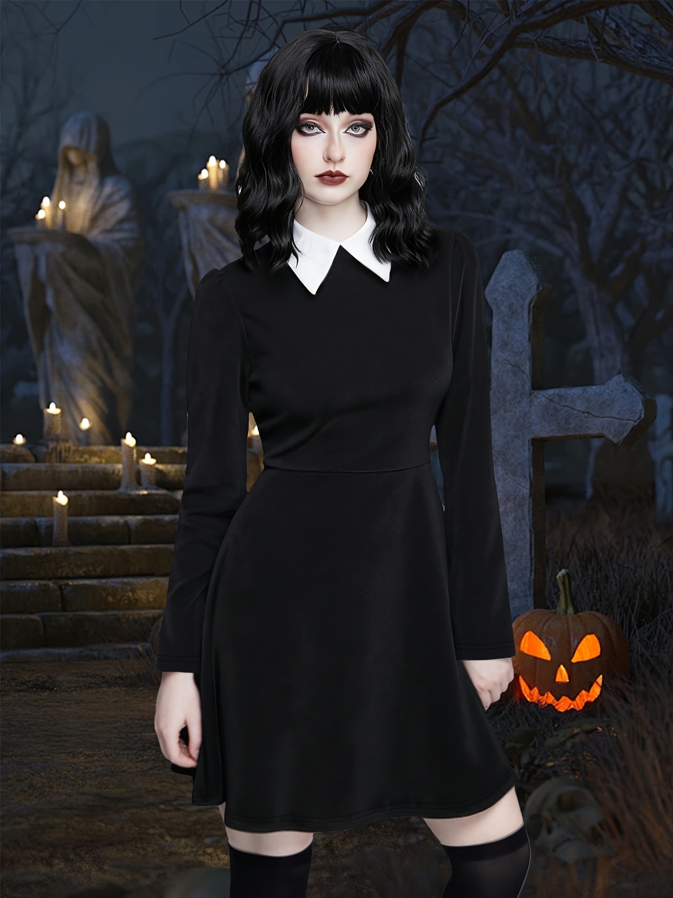 black mini dress for halloween Women's Shadi Mini Dress in Black, L Black main image 1