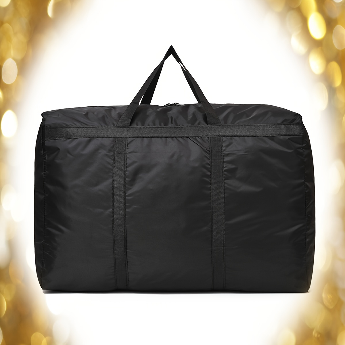 

Large Black Minimalist Zipper Duffel Bag, Unisex Moving Travel And Storage Satchel Bag