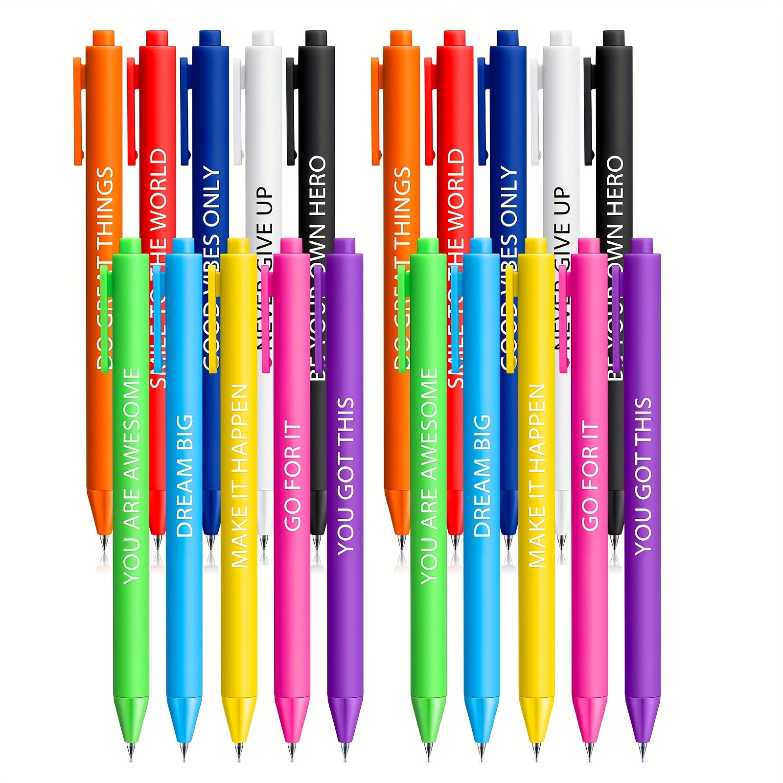 

20 Pcs Motivational Ballpoint Pens, Retractable Pens, -drying Plastic Inspirational , For Comfortable Writing, Suitable For School, , - Ink, Age 14+