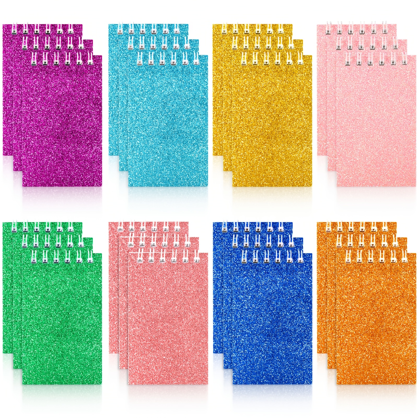 TEMU 24pcs Glitter Mini Spiral Notebooks For Party Favors Small Prism Notebooks 3.9 X 2.4 Inches Colorful Flash Memo Pads For And Birthday Gift