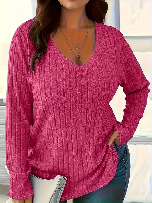 plus size spring autumn winter solid size womens v neck ribbed terry casual t shirt loose pullover long sleeve