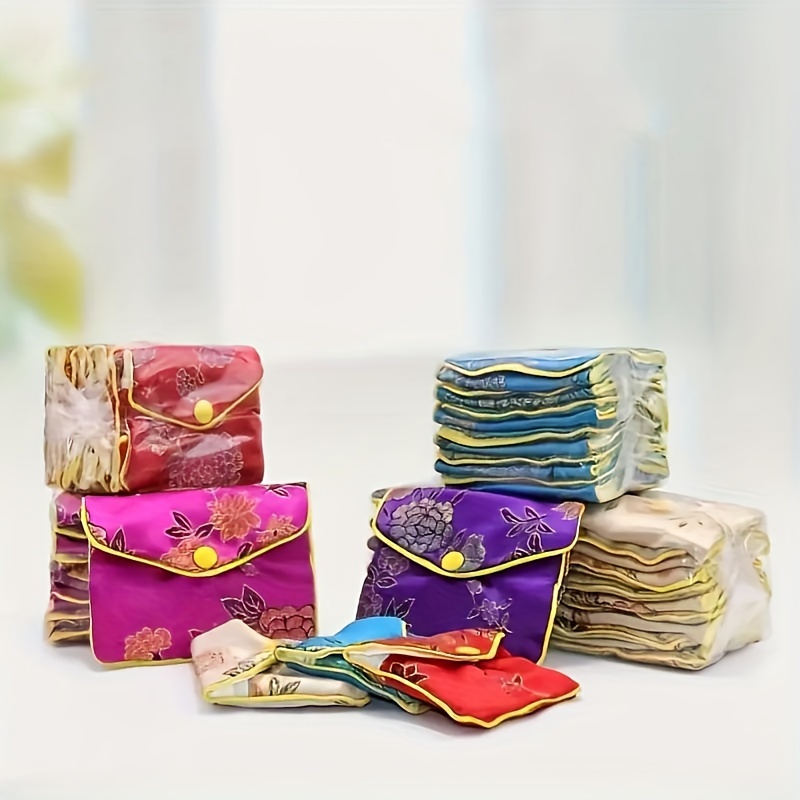 

12-pack Classic Silk Jewelry Pouches - Elegant Satin Fabric Gift Bags For Jewelry Display & Storage, Assorted Designs For Special Occasions