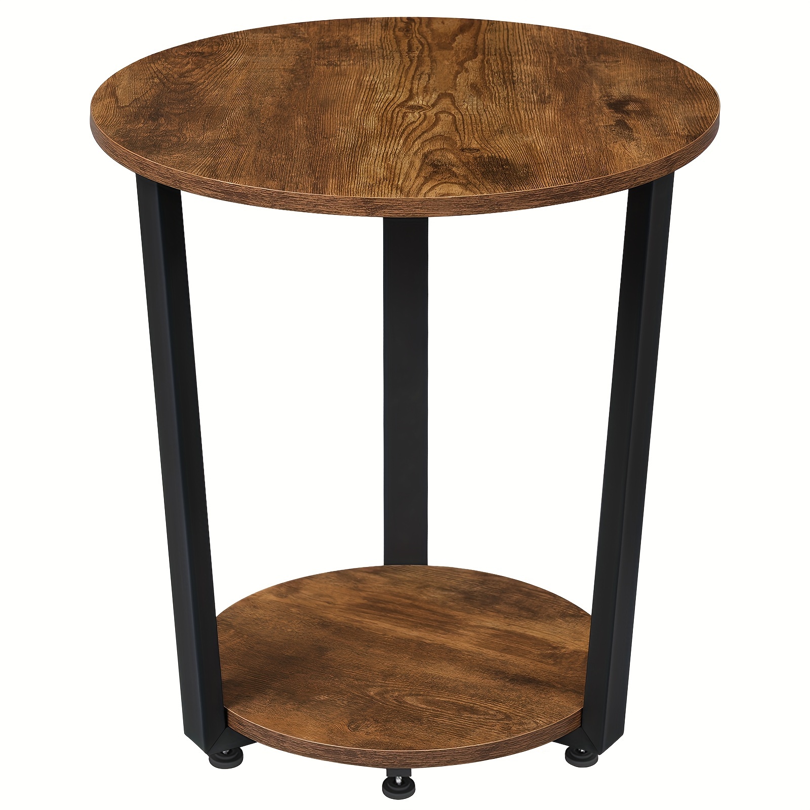 Image of 1xpc Round Coffee Table, Living Room Cafe Balcony Bedroom Coffee Table With 2 Shelves Side Table, Sofa Side Table, Vintage Small Table, Metal Frame
