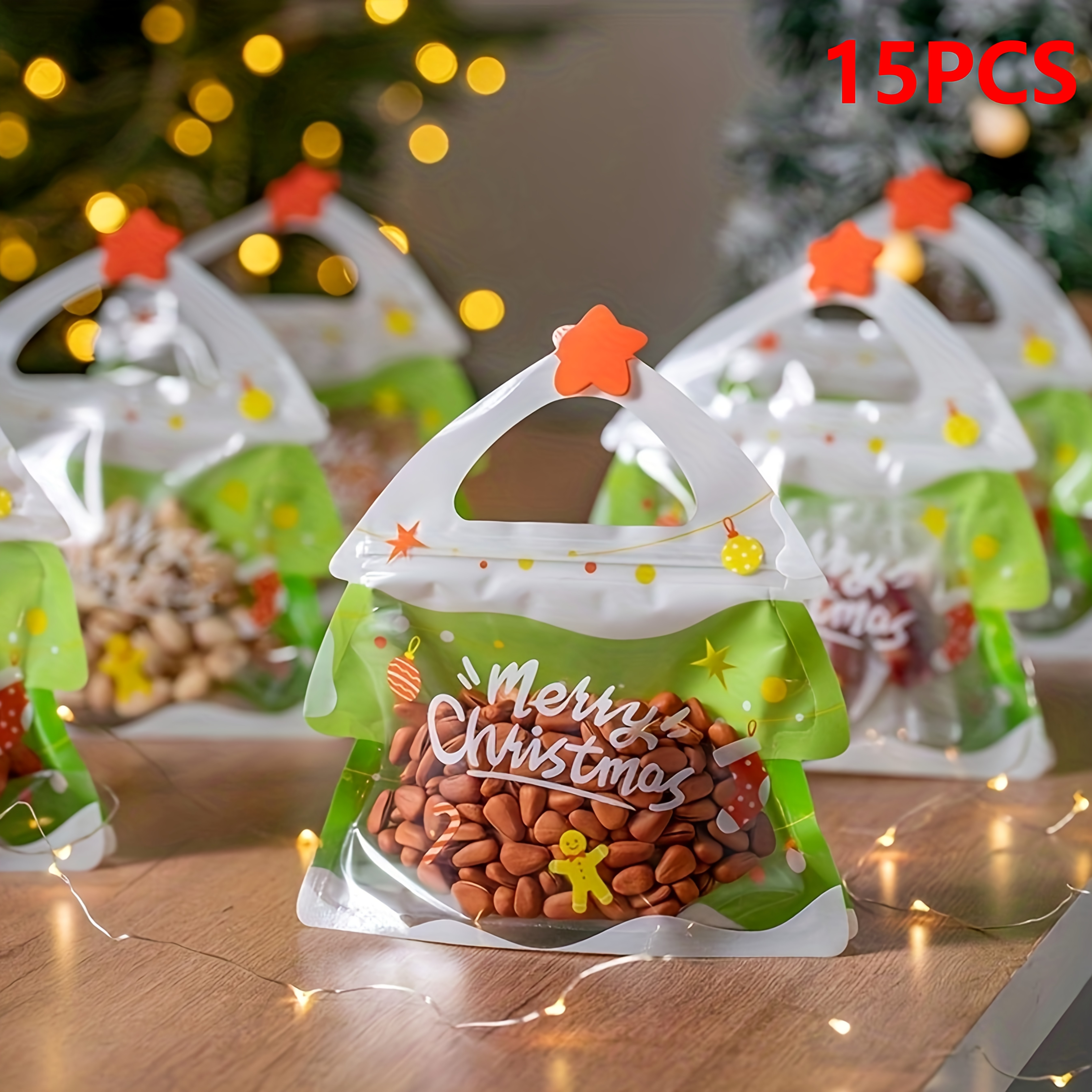 Image of [christmas Gift Bags] 9/15/25pcs Christmas Handheld Gift Bags | Reusable Candy Cookie Bags For Wedding Parties, Gatherings, Shopping, And Home Decorations