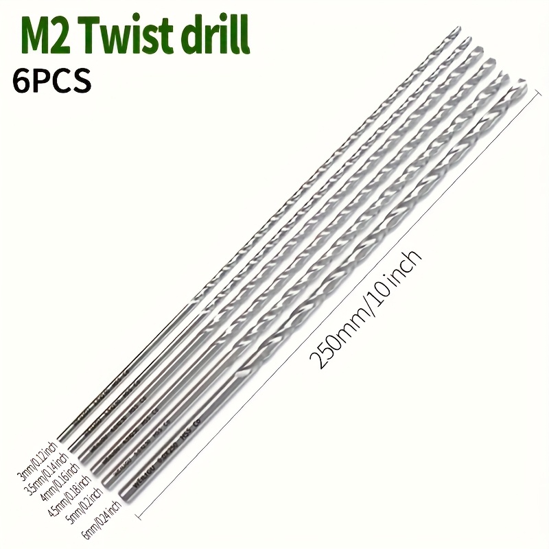 6pcs 10-inch Long Twist Drill Bit With Cobalt M2 Steel For Metal Deep Hole Punching, Super Length 250mm, Independent Packaging 3mm3.5mm4mm4.5mm5mm6mm.