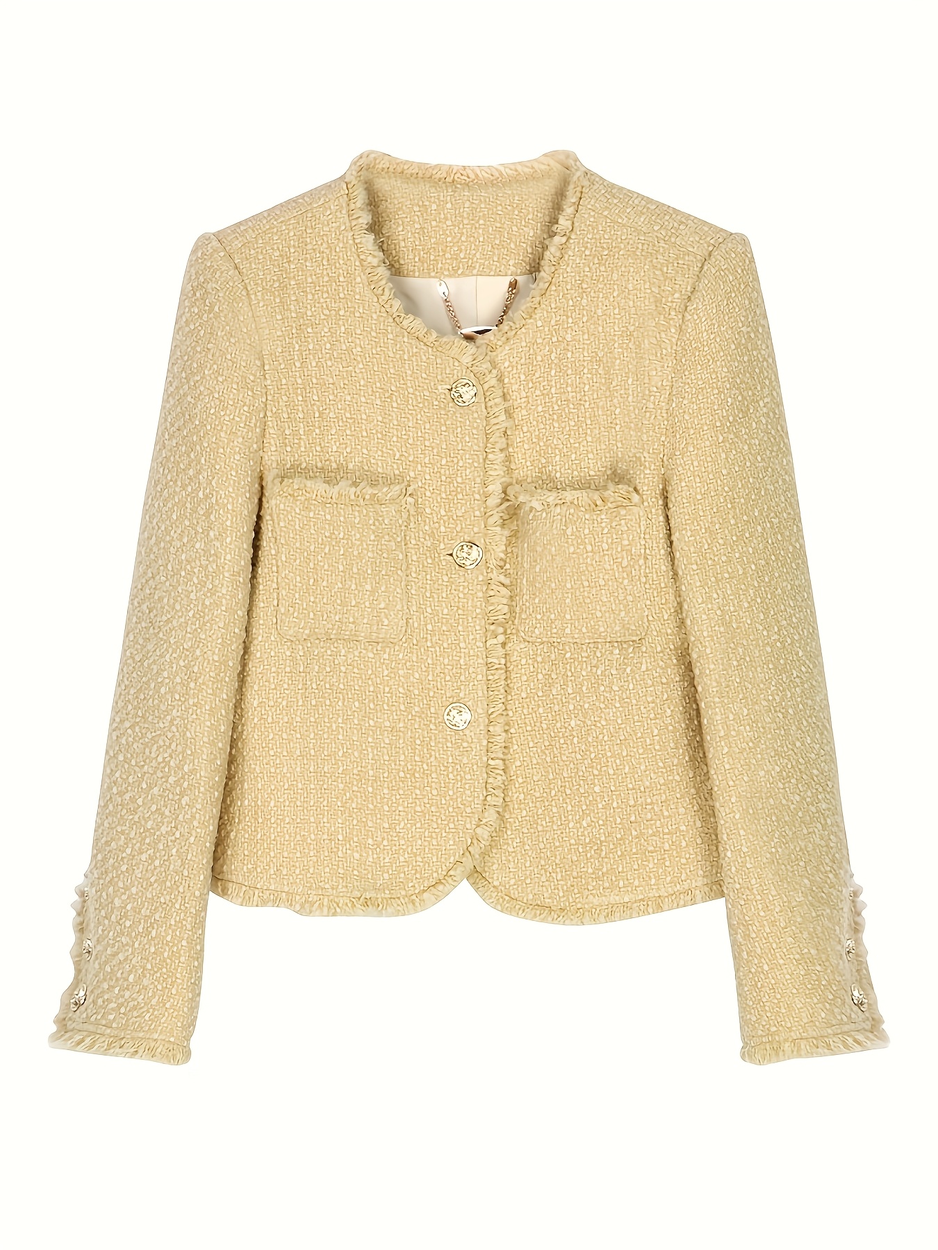 women's heavyweight tweed jacket elegant mustard yellow Temu Poland