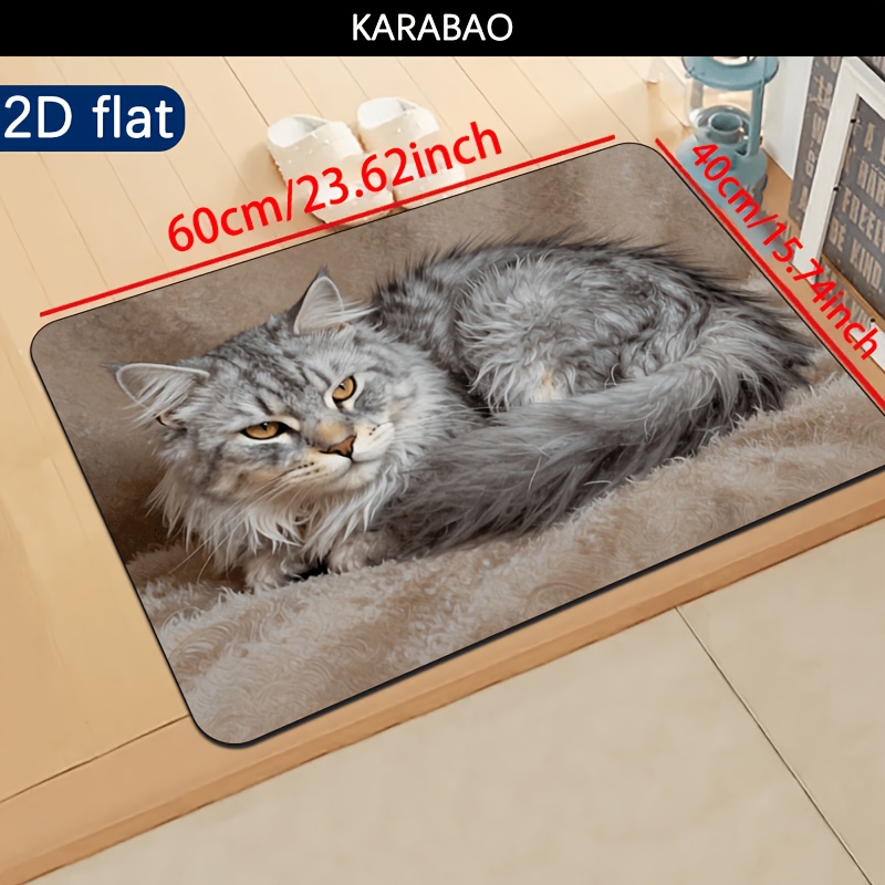 TEMU 2d Flat, 1pc Gray Tabby Cat Lazy Lying Position Mat, Soft Plush Home Decor, Soft Fleece Material, 1.2cm Thick, 500g/m2 Weight, Machine Washable,