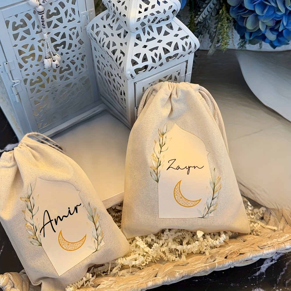 TEMU Gift For Her/him 2pcs Personalized Custom Names Treat Gift Bags Eid Al-fitr Ramadan Kareem Home Decoration Kid Boy Girl Family Friend Present