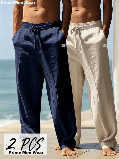 2pcs mens summer linen pants multiple colors comfortable and breathable loose season mens trousers breathable casual equestrian beach pants suitable for indoor and outdoor activities versatile wear for semi formal