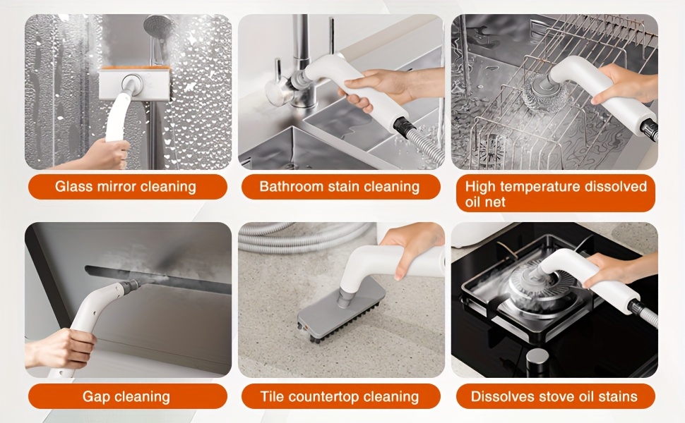 High power Fast Heating Handheld Steam Cleaner -6 Multifunctional Drama Heads, Large Capacity And Dual Safety Automatic New Electric Protection (kitchen, Sofa, Floor, Bathroom, Air Conditioning, Refrigerator, Cars) 16 High-power Fast Heating Handheld Steam Cleaner -6 Multifunctional Drama Heads, Large Capacity And Dual Safety Automatic New Electric Protection (kitchen, Sofa, Floor, Bathroom, Air Conditioning, Refrigerator, Cars)