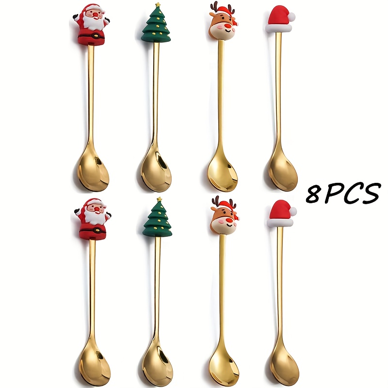 TEMU 4/8pcs Christmas Coffee Spoon, Cute Coffee Spoon Set, Stainless Steel Mixing Christmas Spoon, For Restaurant Christmas Party, Dessert Espresso,