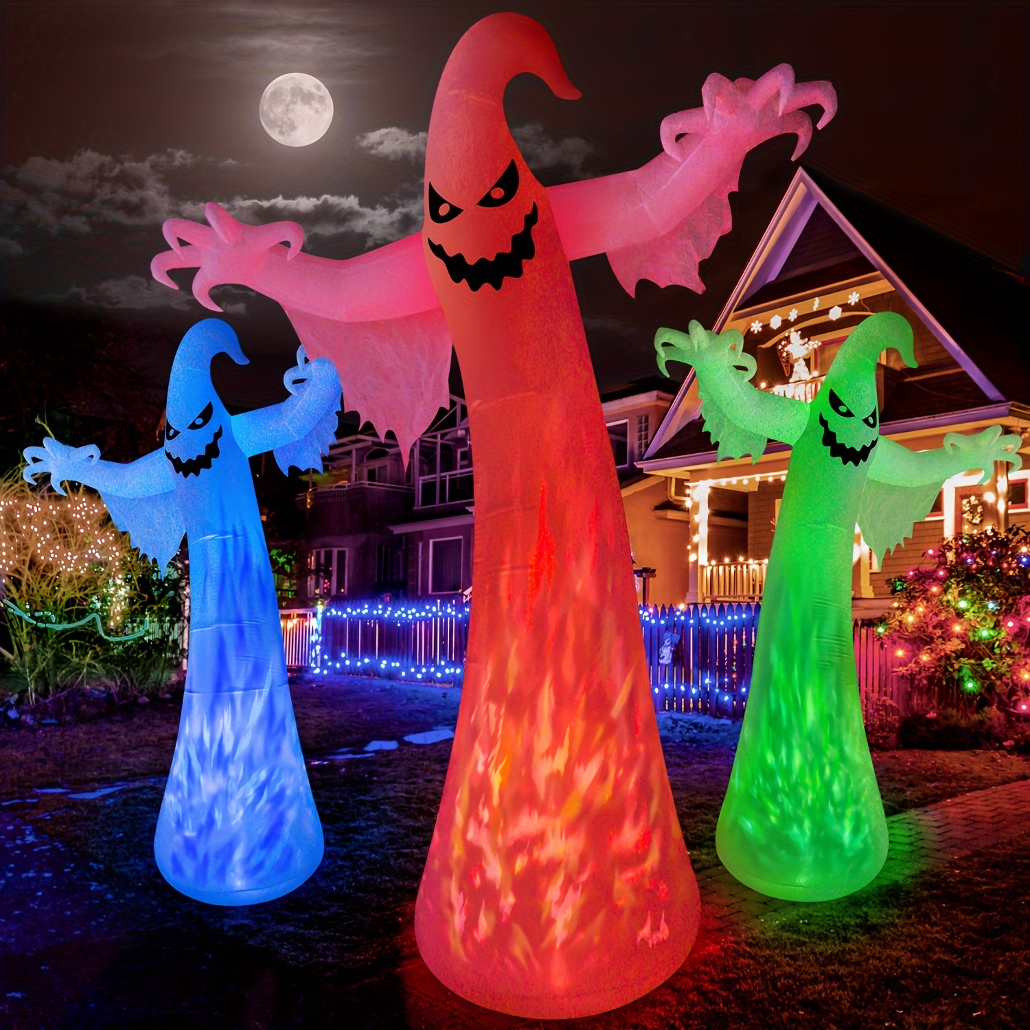 Pieuvre Gonflable Géante Halloween - 360 Cm Avec Lumières LED - Déco Extérieure - 8